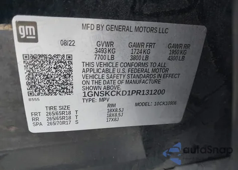 2023 Chevrolet Suburban 4Wd Lt z USA, uszkodzony, nr VIN 1GNSKCKD1PR131200